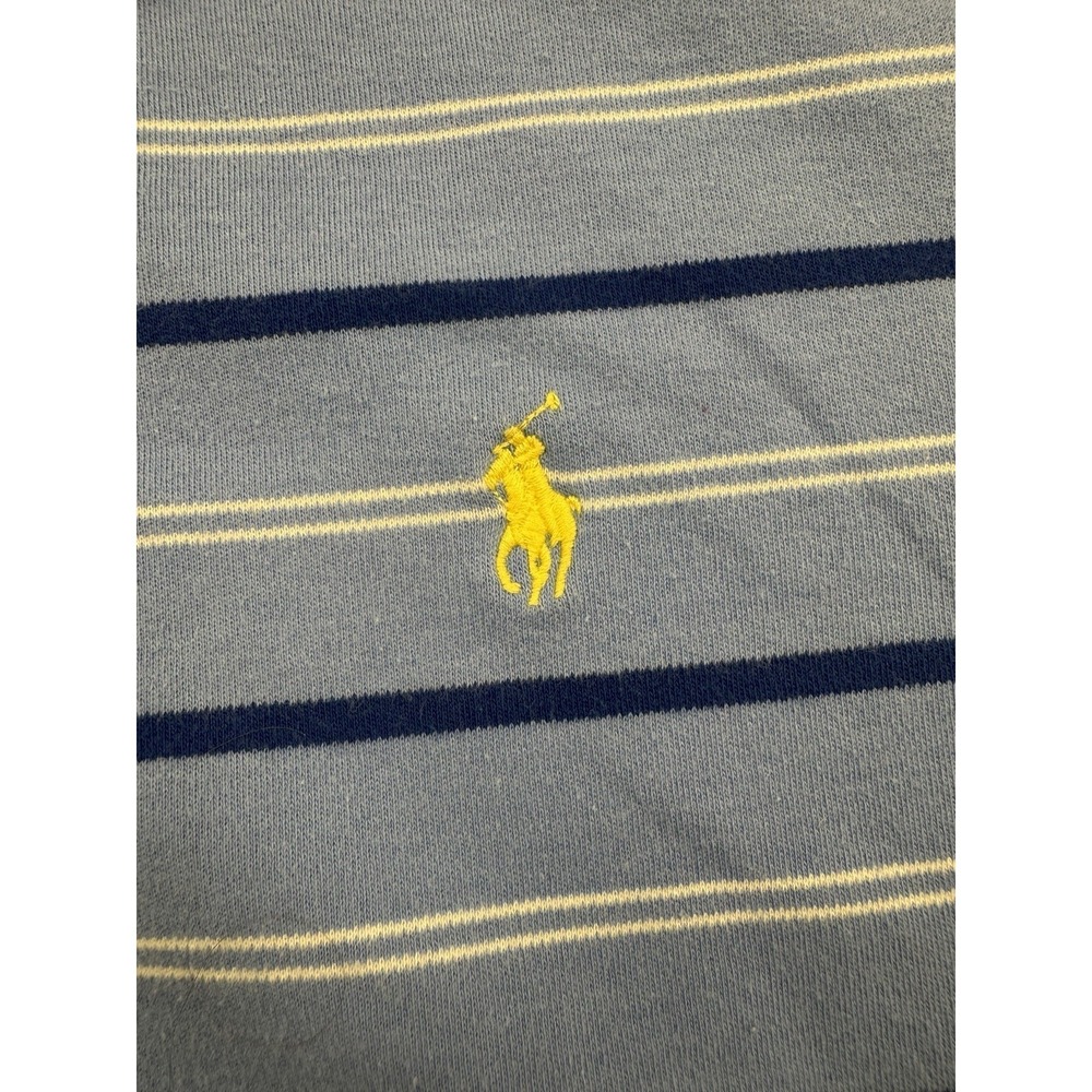 Polo Ralph Lauren Mens L Blue Striped Polo Shirt Yellow Pony Short Sleeve - Picture 4 of 14
